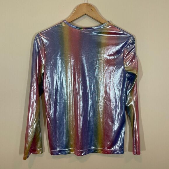No Boundaries Rainbow Satin Long Sleeve Top Crew Neck Size Small Colorful Y2K - Picture 7 of 10